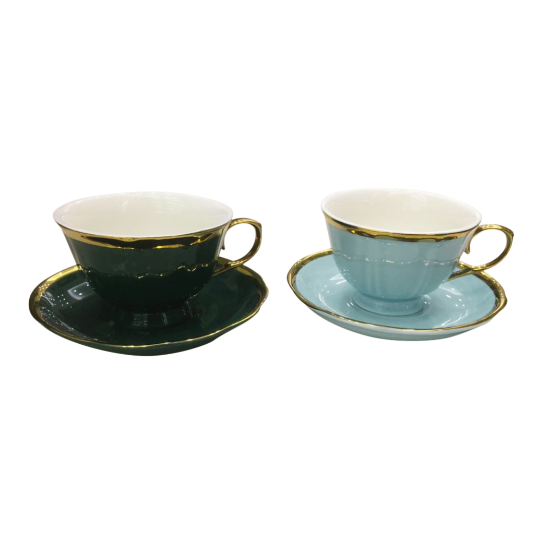 Luxury Porcelain Gold Rimmed Tea Cup & Saucer